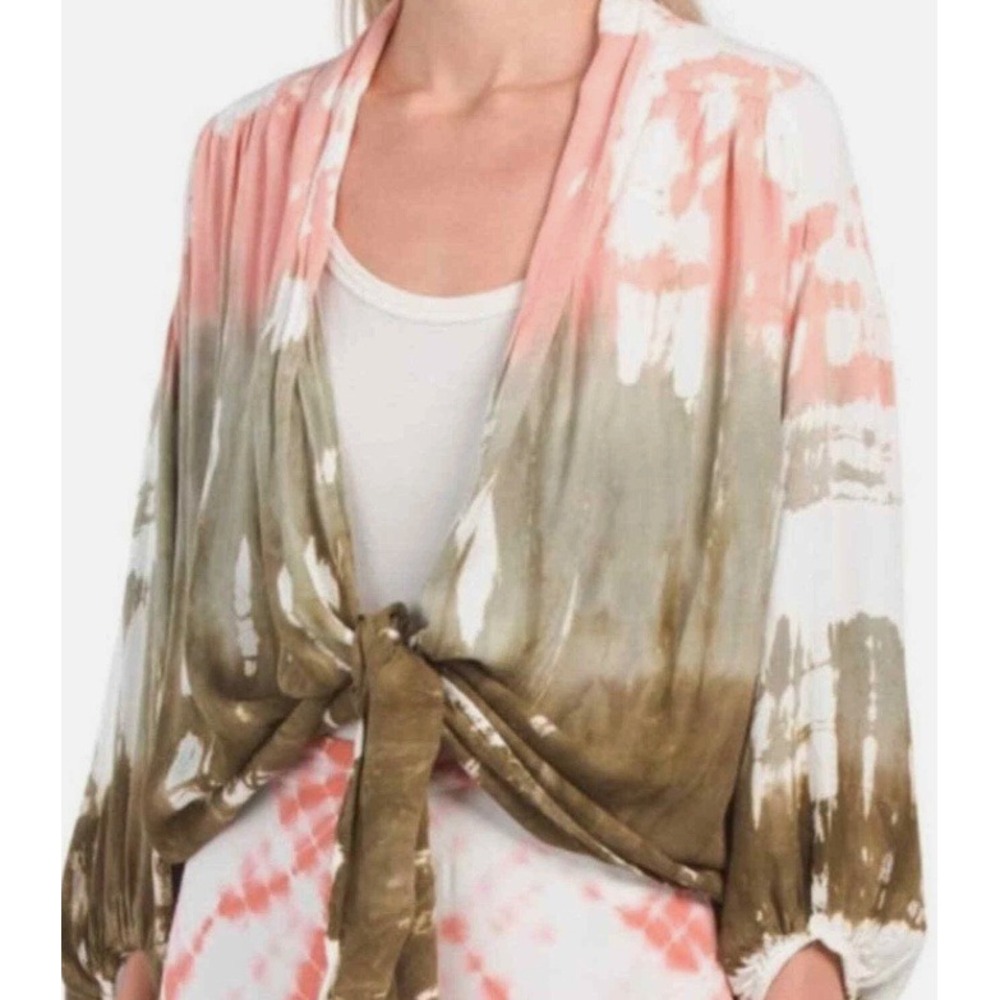 Young Fabulous & Broke Carmen Top Small Tie-Dye Open Front Tie Willow Geode Wash